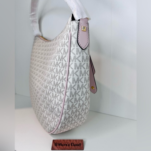 🦋MICHAEL KORS DOVER LARGE TOPZIP HALF MOON SHOULDER BAG MK LOGO POWDER BLUSH - Picture 3 of 7